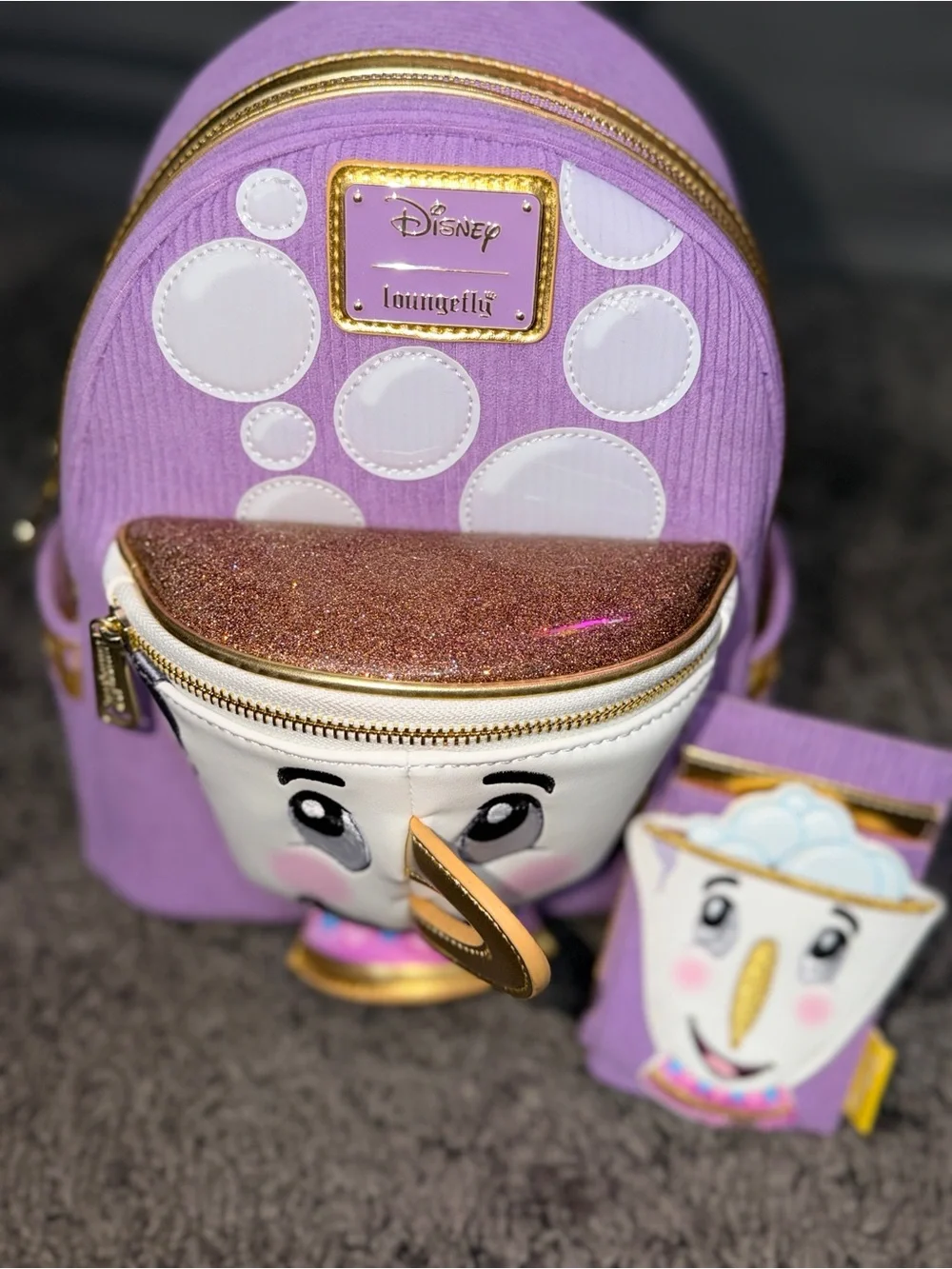 Loungefly Lavender Chip Mini Backpack and Matching Cardholder Set